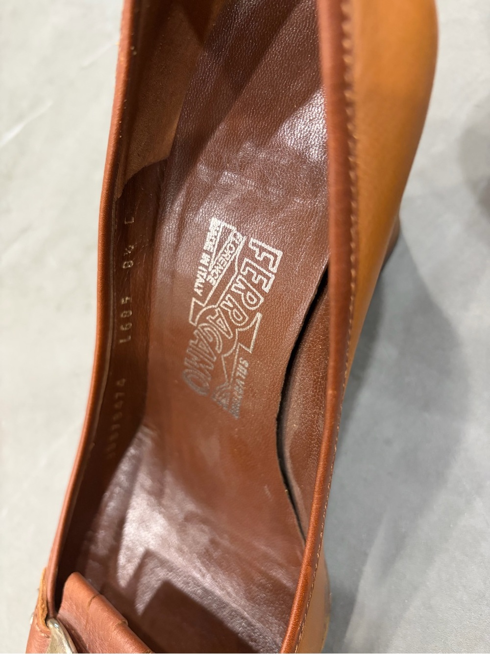 Salvatore Ferragamo Tan and Brown Leather Block Heel Pump - Picture 13 of 14